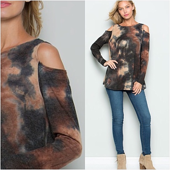 Tie Dye Cold Shoulder Tunic Top SM NEW - Picture 4 of 6